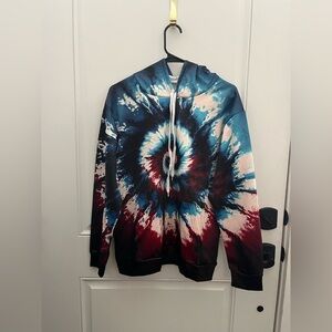 HOODIE: Men’s Tie-Dye Hoodie – Size M – Red, Blue & White Spiral Graphic - NWOT